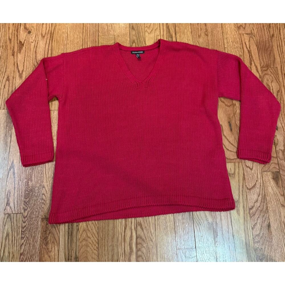 Eileen Fisher Magenta Pink V-Neck Knit Sweater Womens Small